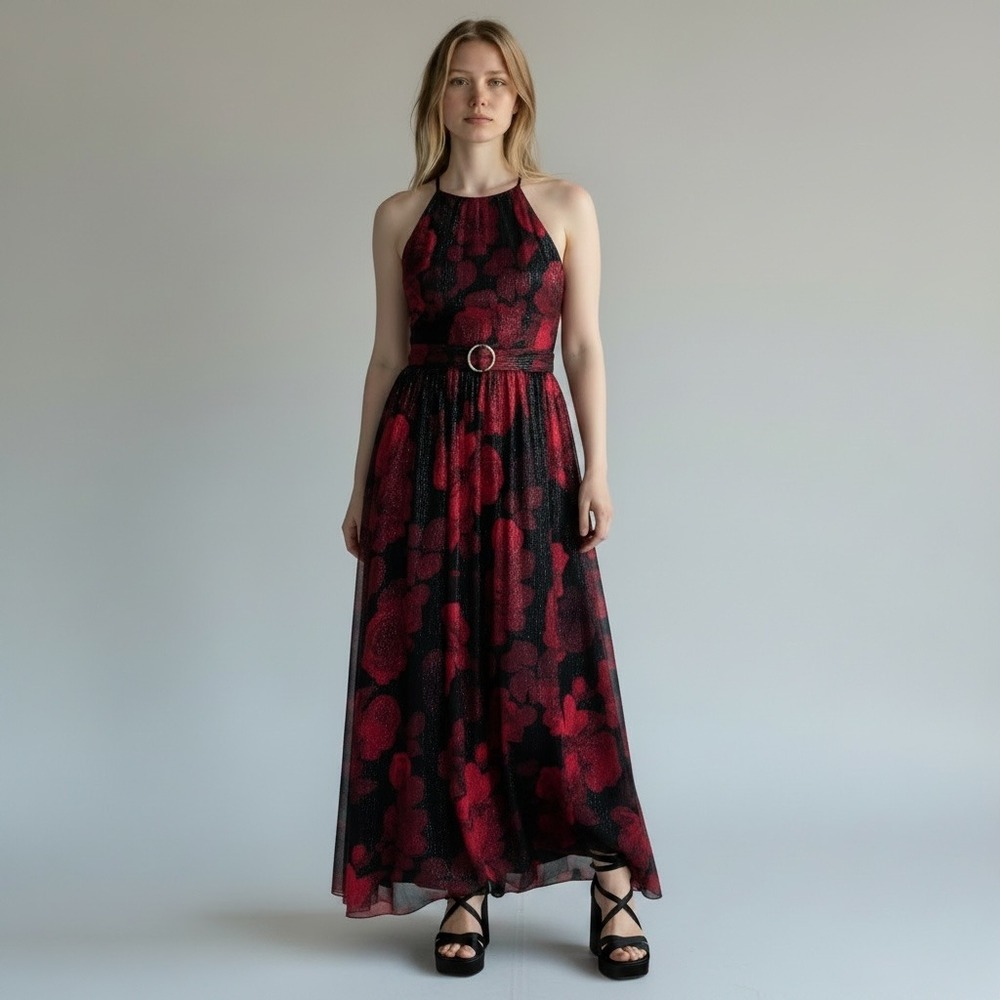 Alexa B Nites Party Prom Homecoming Wedding Shimmer Maxi Chiffon‎ Dress 14 Roses